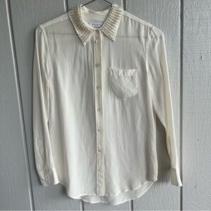 Equipment Silk White Pearl Collar Button Up Blouse Size XS